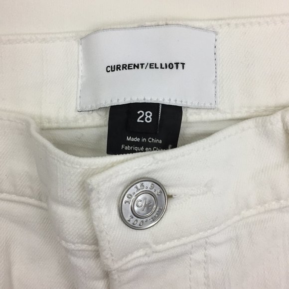 CURRENT ELLIOTT White Distressed Ripped Knee 5 Pocket Logo Hardware Skinny Jeans - Picture 2 of 11